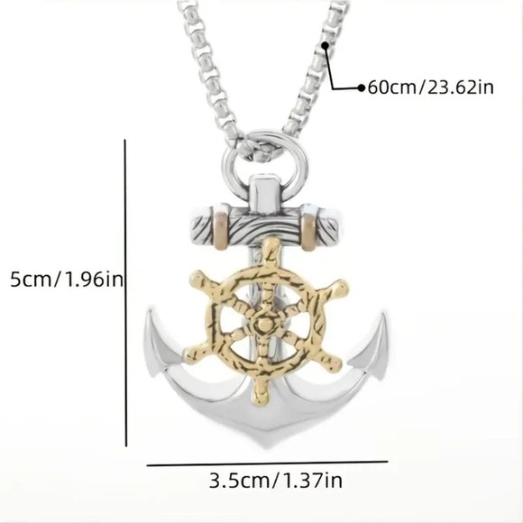 Vintage Two Tone Pirate Anchor Pendant Necklace Fine Jewelry - Picture 3 of 6